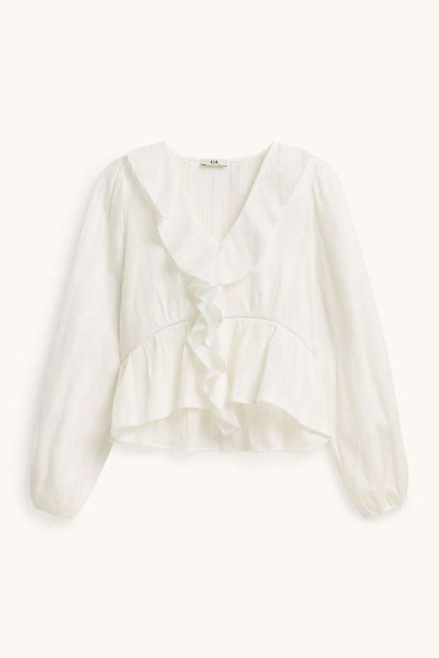 Mujer - Blusa con escote en pico - blanco