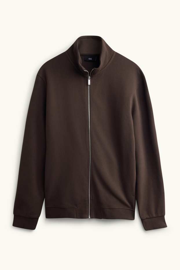 Herren - Sweatjacke - gerippt - dunkelbraun