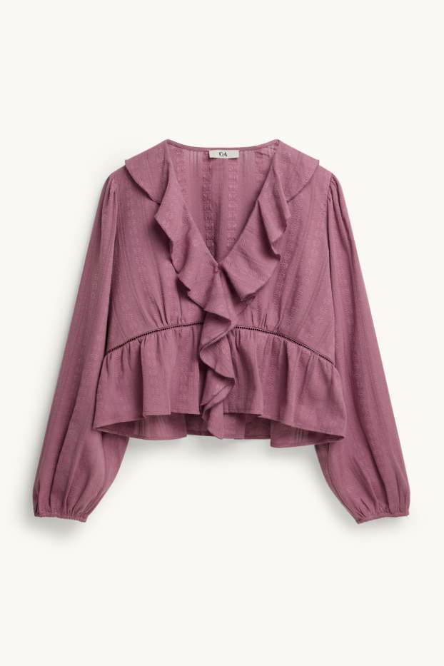 Donna - Blusa con scollo a V - lilla