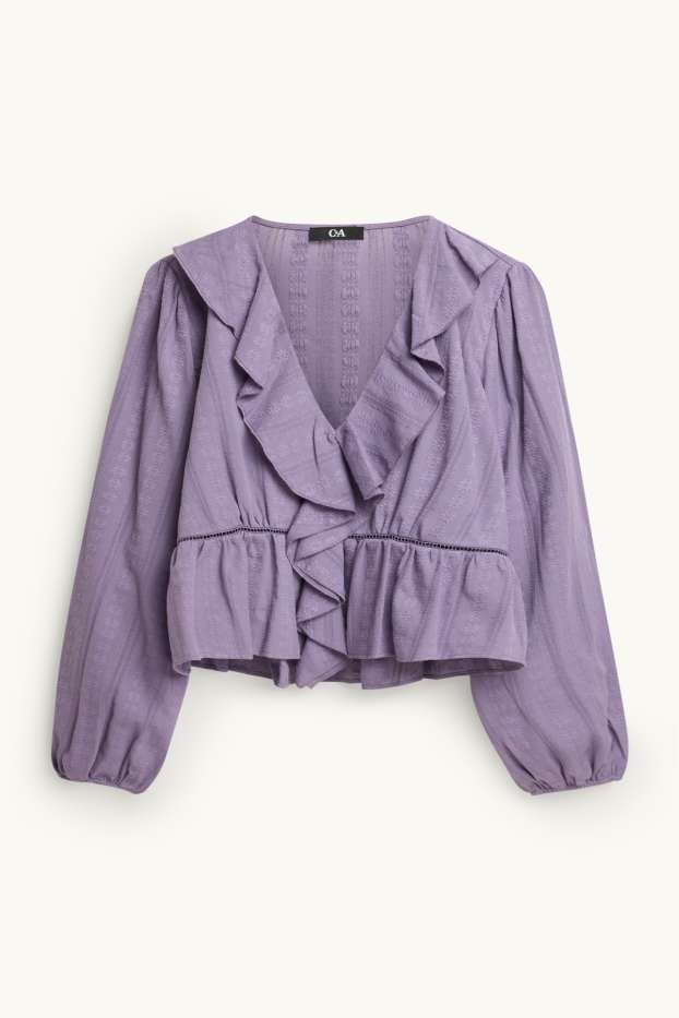 Donna - Blusa con scollo a V - porpora