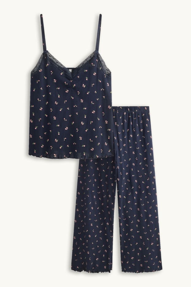Women - Pointelle pyjamas - floral - dark blue