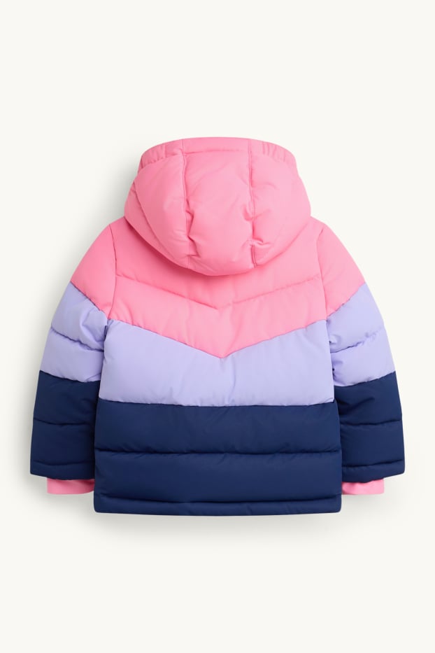 Enfants filles - Veste de ski avec capuche - doublée - finition déperlante - rose / bleu foncé