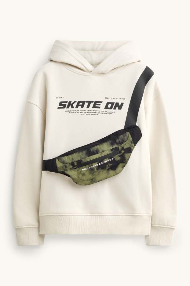 Kinder Jungen - Hoodie mit applizierter Tasche - cremeweiss