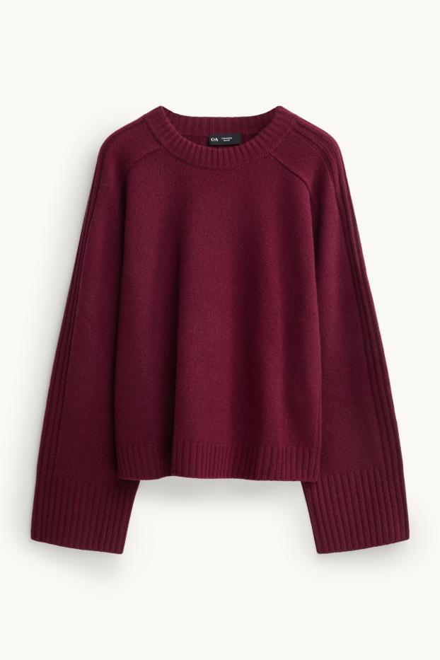 Femmes - Pull avec teneur en cachemire - laine mélangée - bordeaux