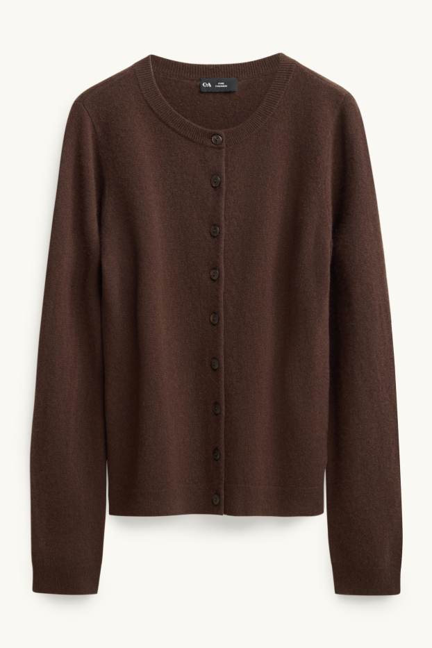 Dames - Gebreid vest van kasjmier - donkerbruin