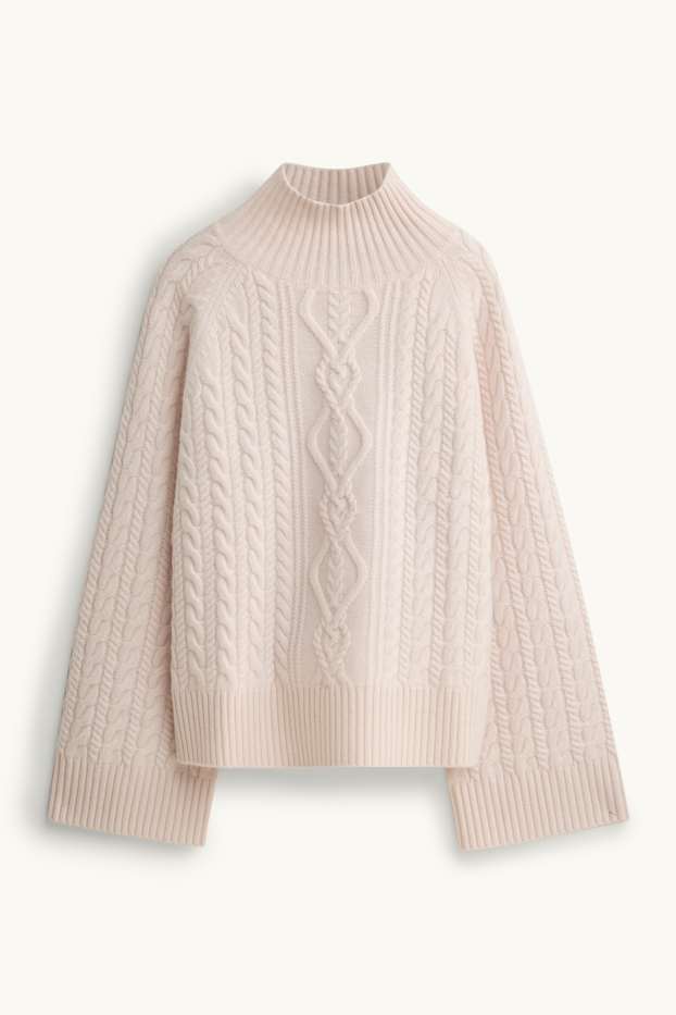 Femmes - Pull à col roulé en cachemire mélangé - laine mélangée - rose tendre