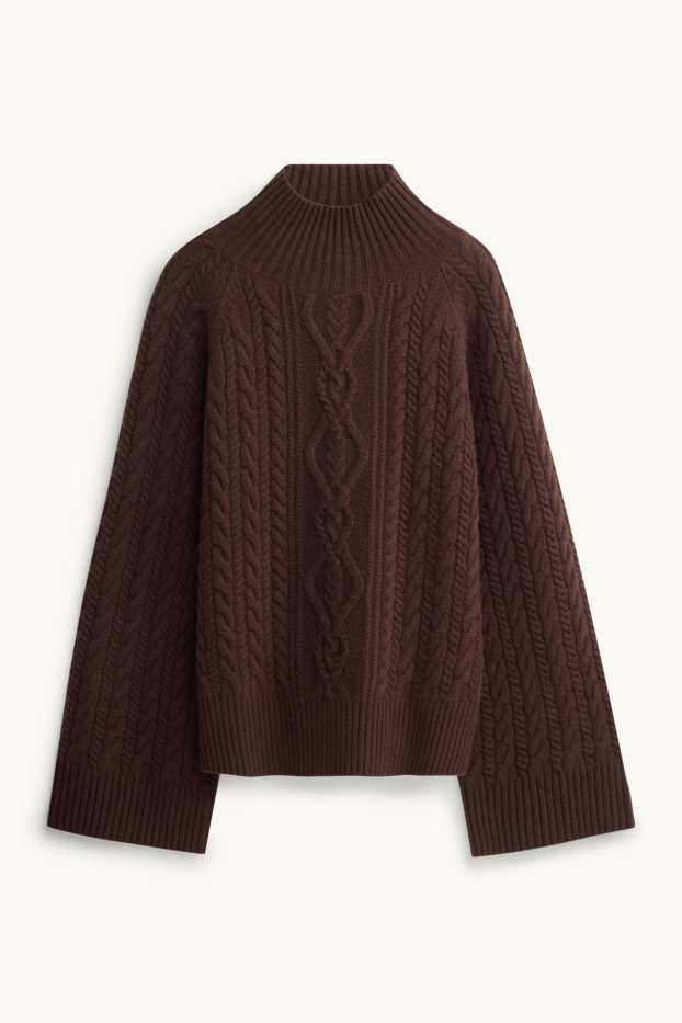 Femmes - Pull à col roulé en cachemire mélangé - laine mélangée - marron foncé