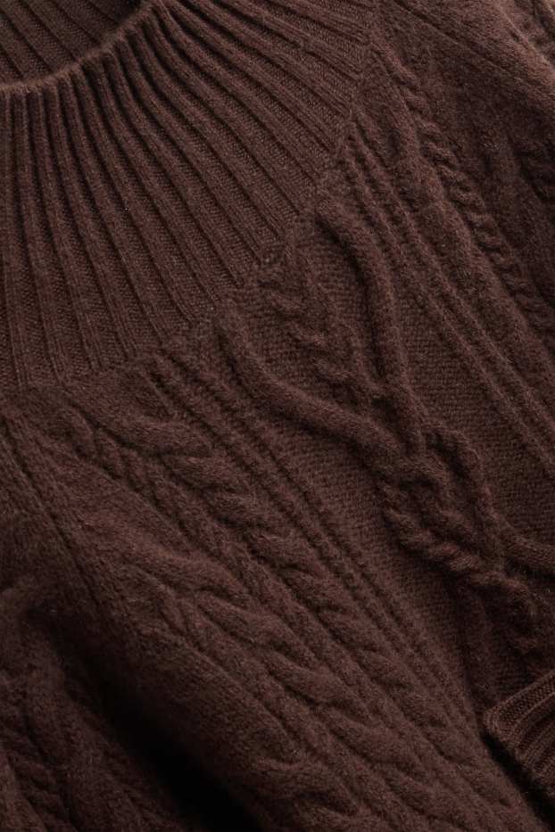 Femmes - Pull à col roulé en cachemire mélangé - laine mélangée - marron foncé
