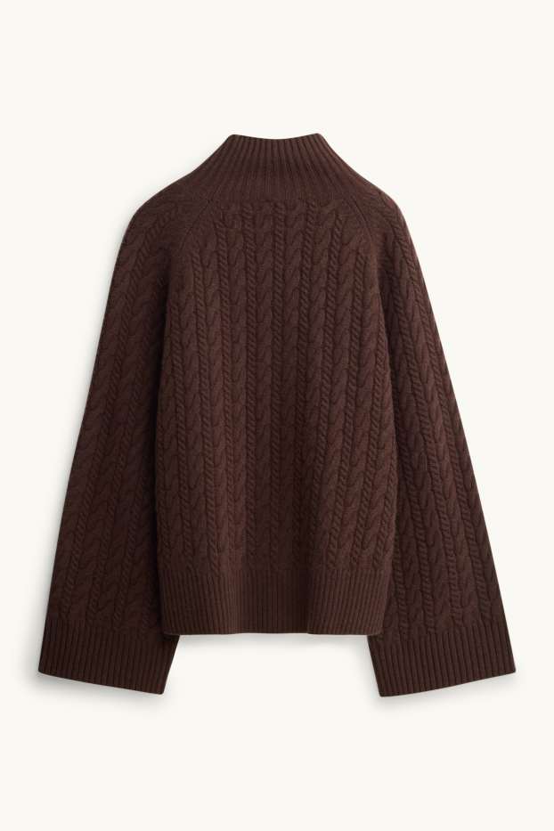 Femmes - Pull à col roulé en cachemire mélangé - laine mélangée - marron foncé