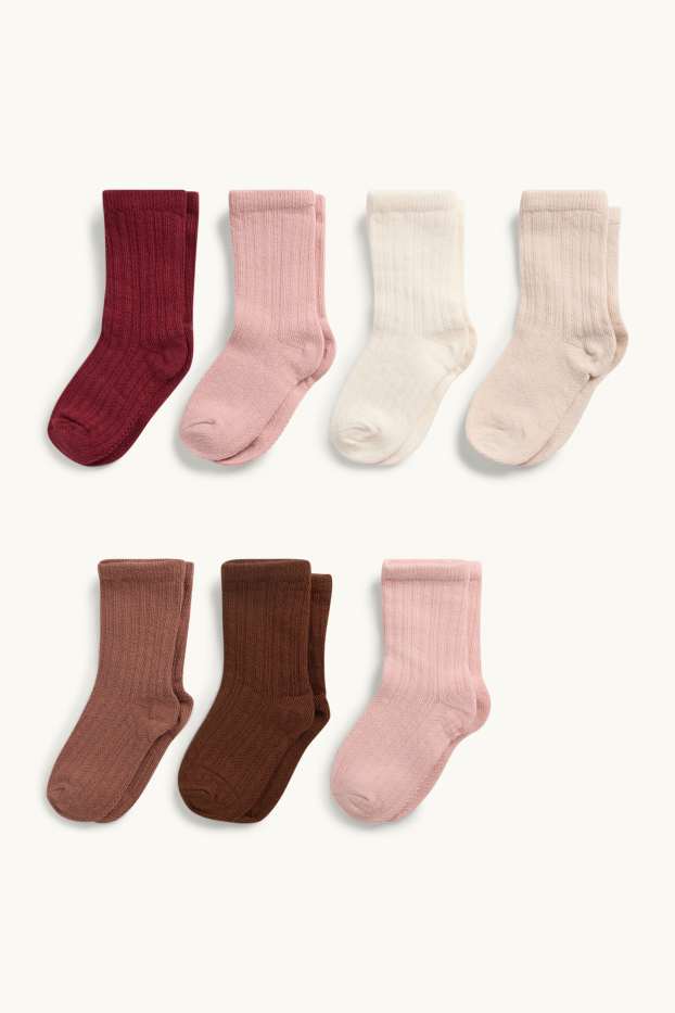 Baby: meisjes - Set van 7 paar - babysokken - ribstof - beige / bruin