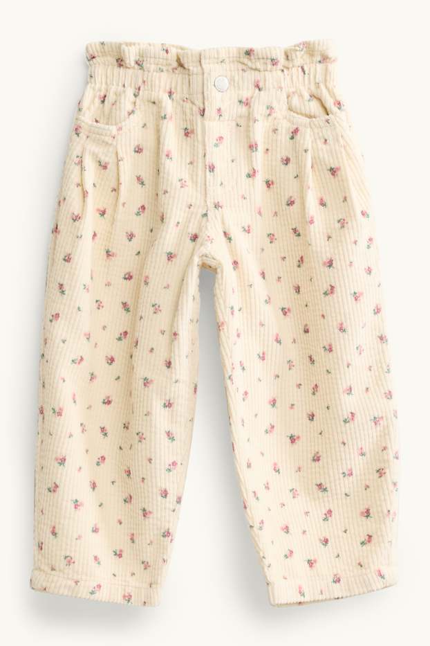 Enfants filles - Fleurs - pantalon en velours côtelé - jaune clair