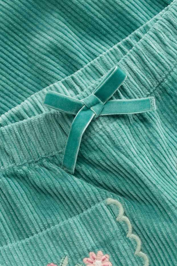Kinder Mädchen - Blume - Cordhose - Thermohose - türkis