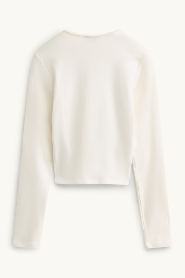 Femei - Tricou cu mânecă lungă - slim fit - alb-crem
