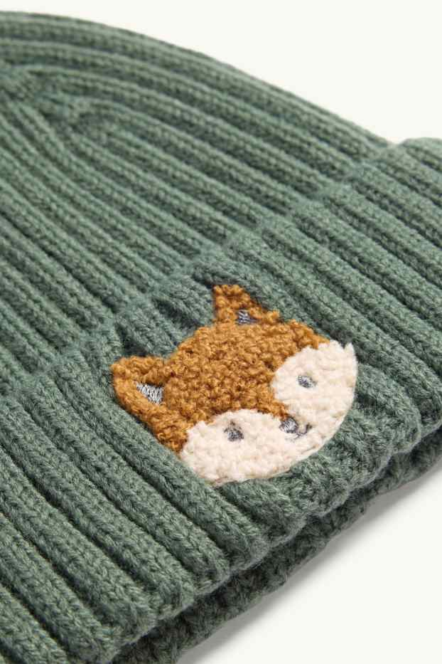 Baby Jungen - Fuchs - Baby-Mütze - gerippt - dunkelgrün