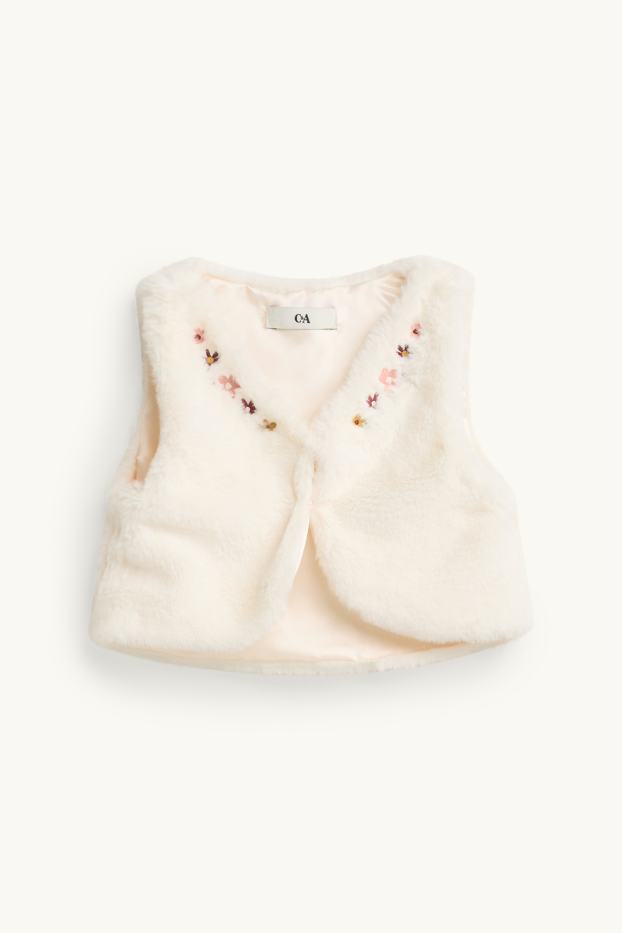 Children Girls - Floral - set - corduroy dress, faux fur waistcoat and tights - 3 piece - white / dark red