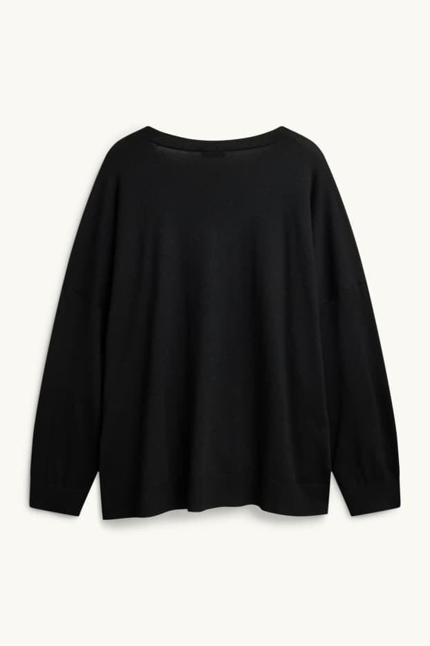 Damen - Feinstrick-Pullover mit V-Ausschnitt - schwarz