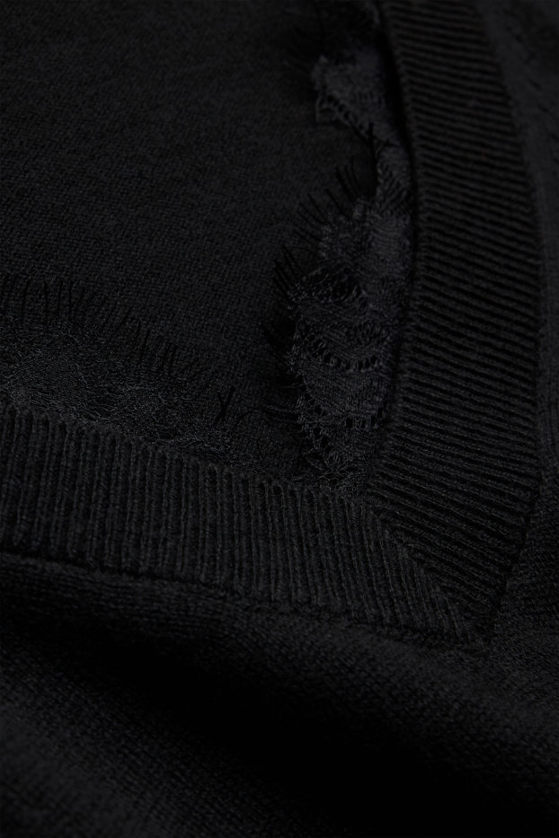 Damen - Feinstrick-Pullover mit V-Ausschnitt - schwarz