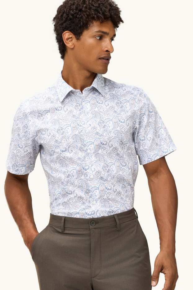 Herren - Hemd - Regular Fit - Kent - bügelleicht - gemustert - weiß / blau