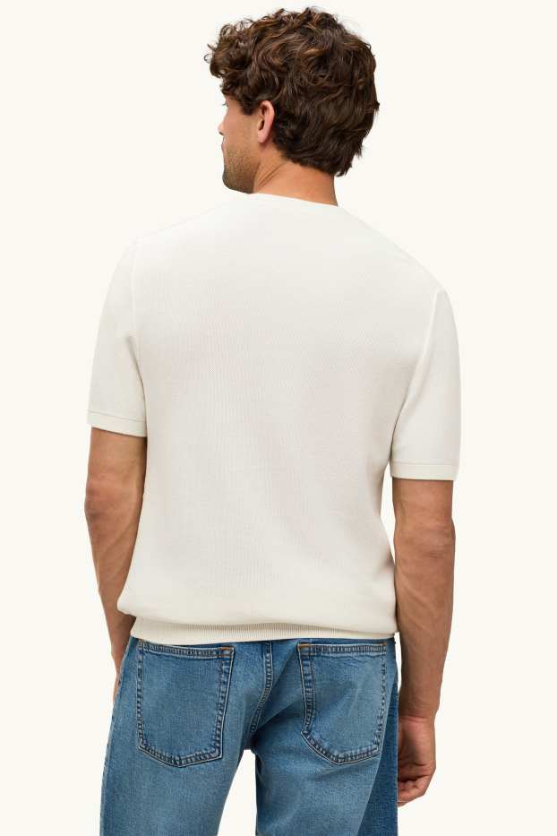 Herren - Strickpullover - kurzarm - strukturiert - cremeweiß