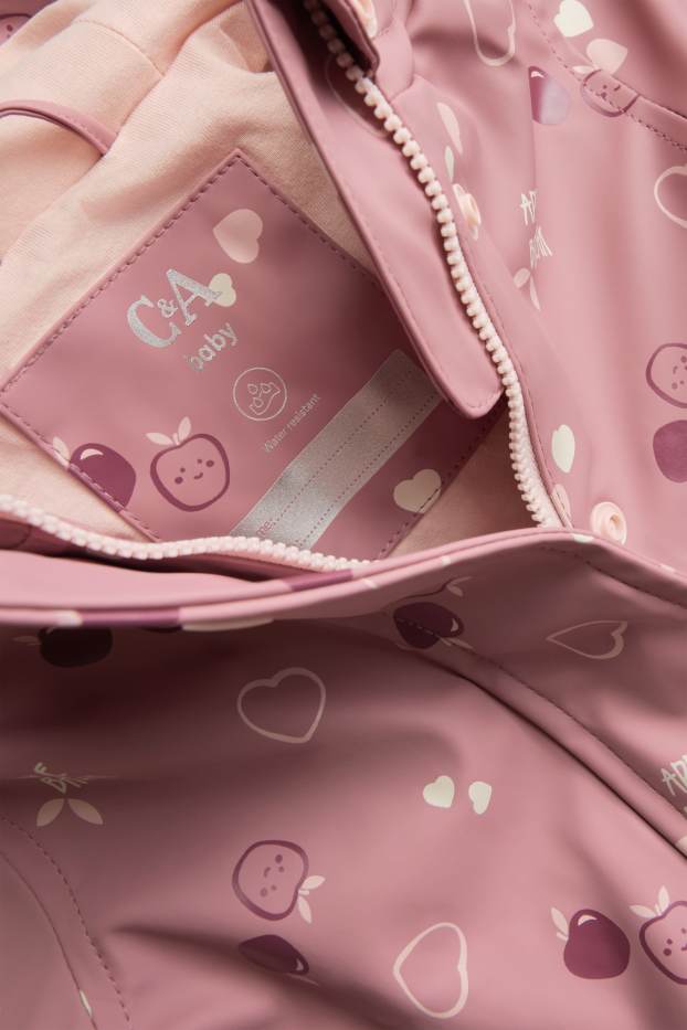Baby Girls - Heart and apple - baby rain jacket with hood - rose