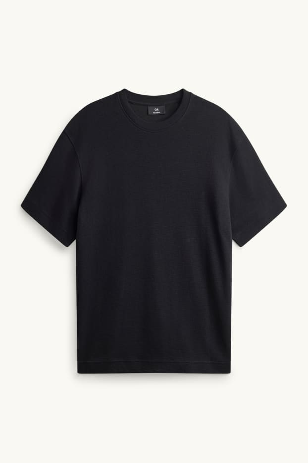 Heren - T-shirt - relaxed fit - geribd - zwart