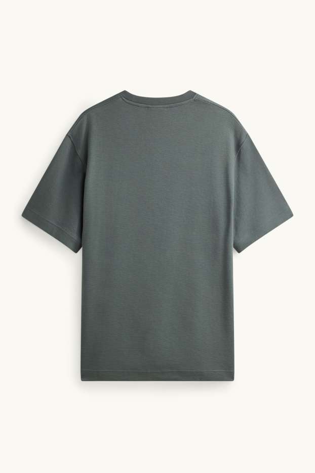 Hommes - T-shirt - relaxed fit - finition côtelée - gris foncé