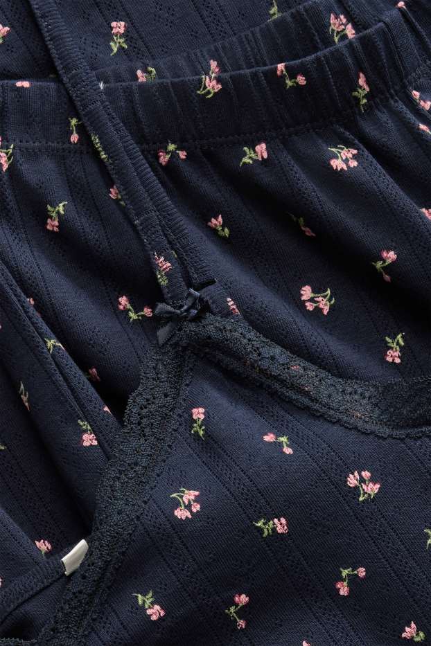 Femei - Pijama cu model pointelle - cu flori - albastru închis