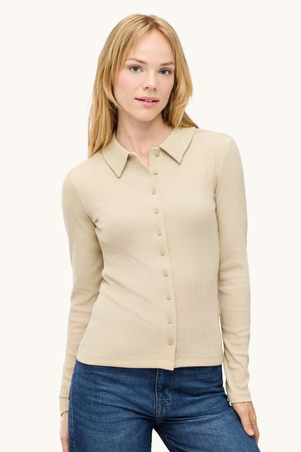 Donna - Camicetta - a coste - beige