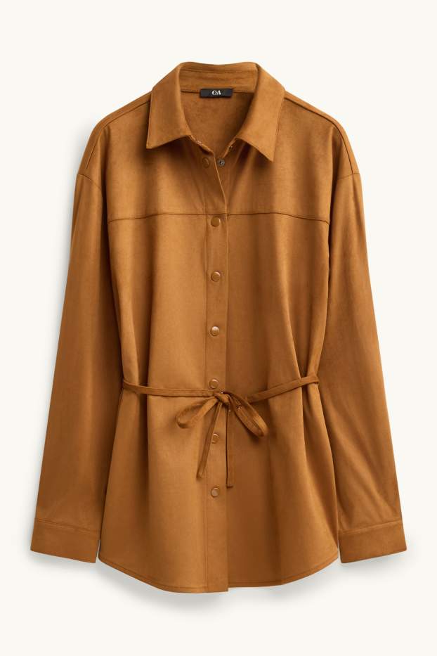 Donna - Blusa - similpelle scamosciata - giallo senape