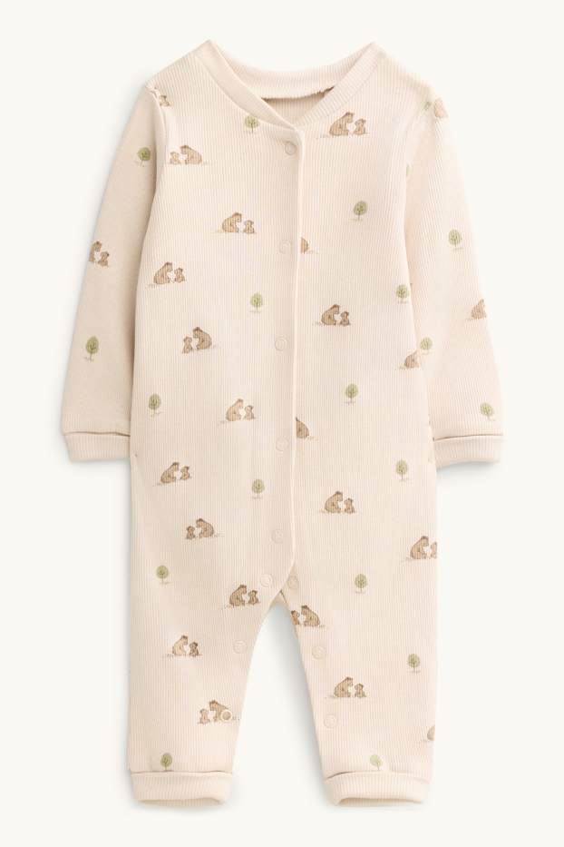 Unisex - Beertje - babypyjama - ribstof - beige / bruin