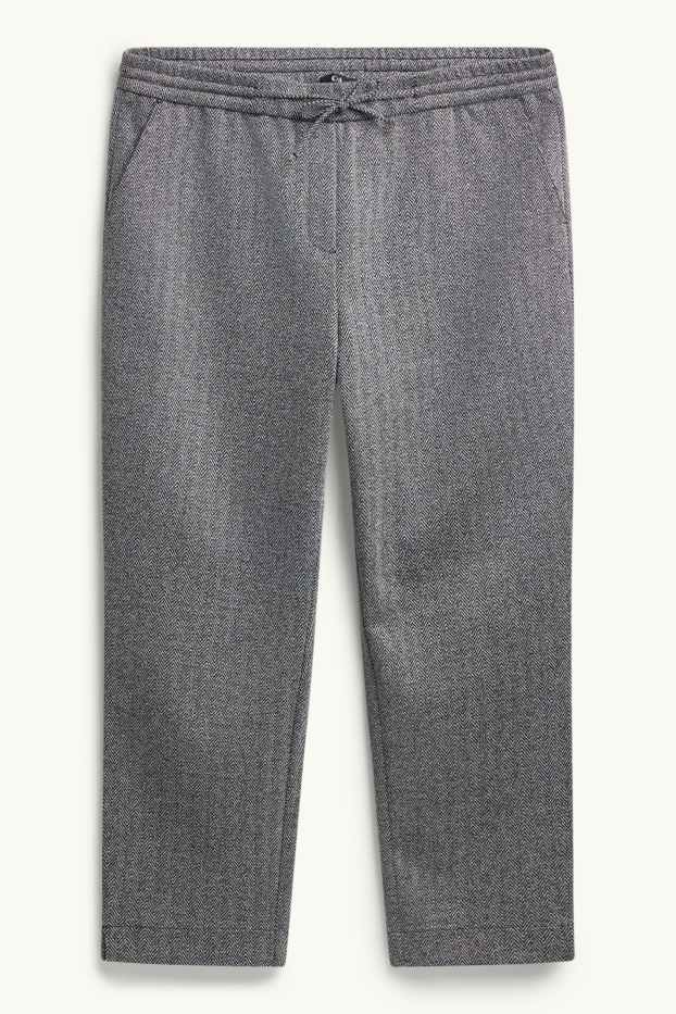 Dámské - Žerzejové kalhoty - mid waist - tapered fit - se vzorem - šedá-žíhaná