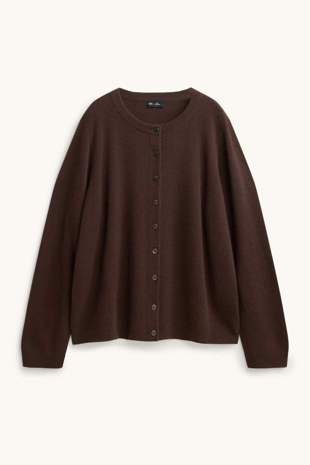 Damen - Kaschmir-Strickjacke - dunkelbraun