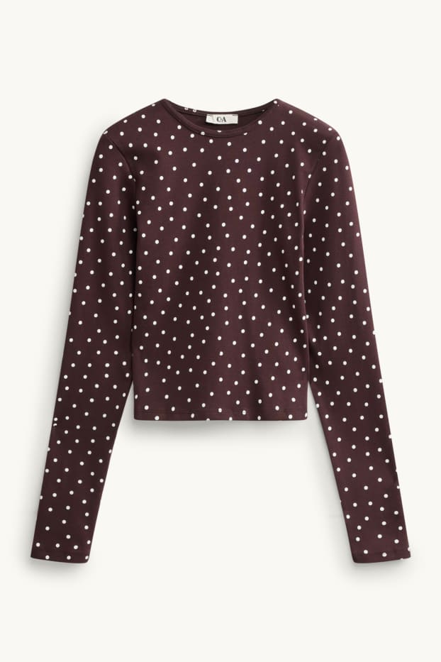 Dona - Samarreta de màniga llarga - slim fit - de piquets - marró