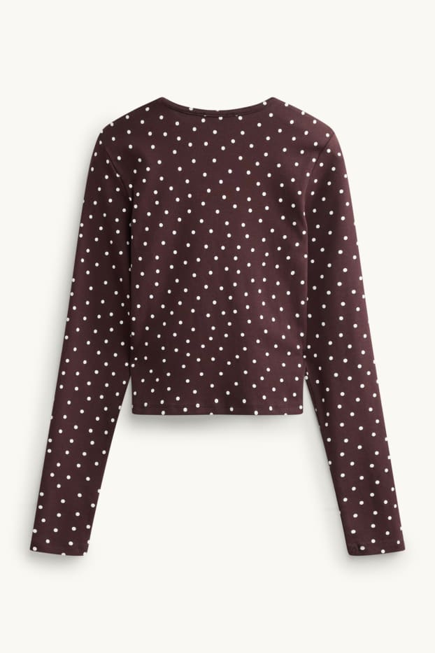 Dona - Samarreta de màniga llarga - slim fit - de piquets - marró