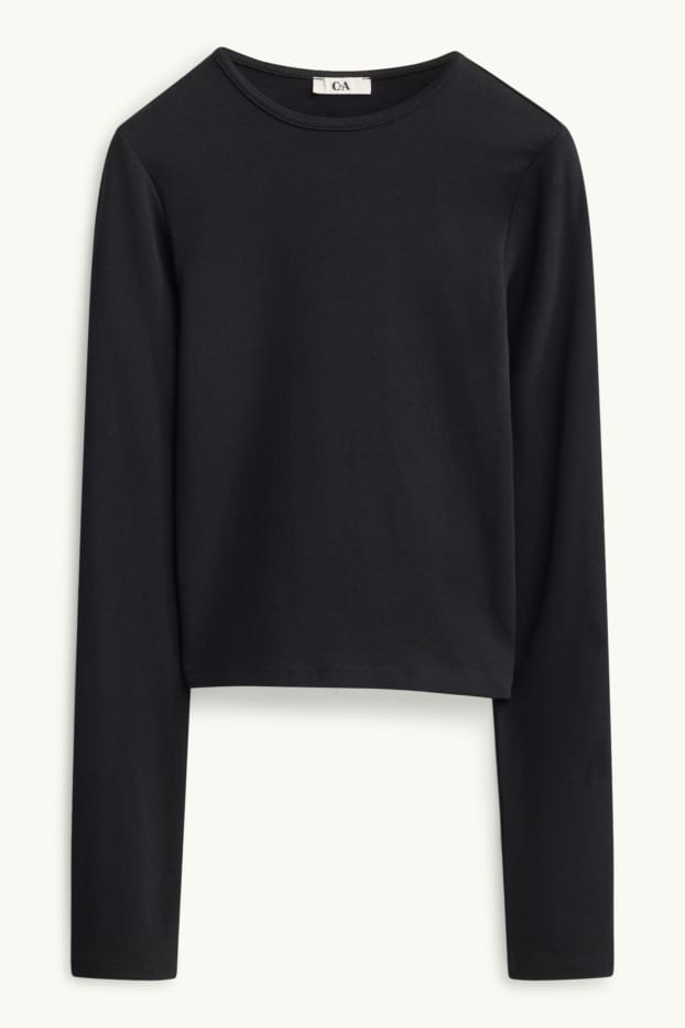 Women - Long sleeve top - slim fit - black