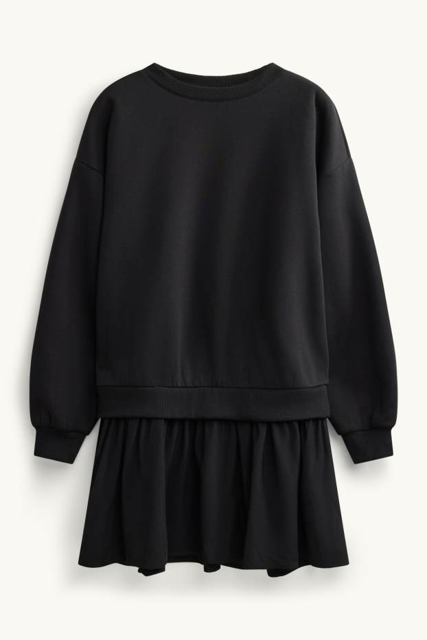 Damen - Sweatkleid - Straight Fit - 2-in-1-Look - schwarz