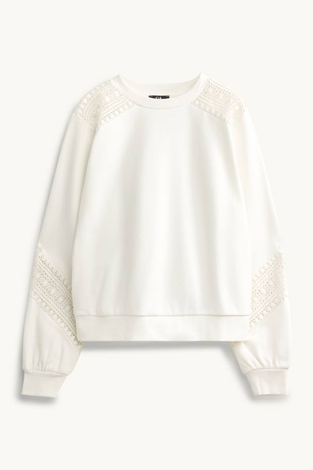 Femmes - Sweat - broderie anglaise - blanc crème