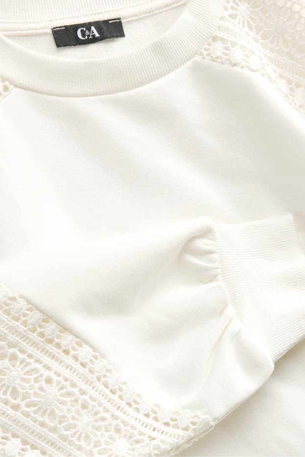 Femmes - Sweat - broderie anglaise - blanc crème
