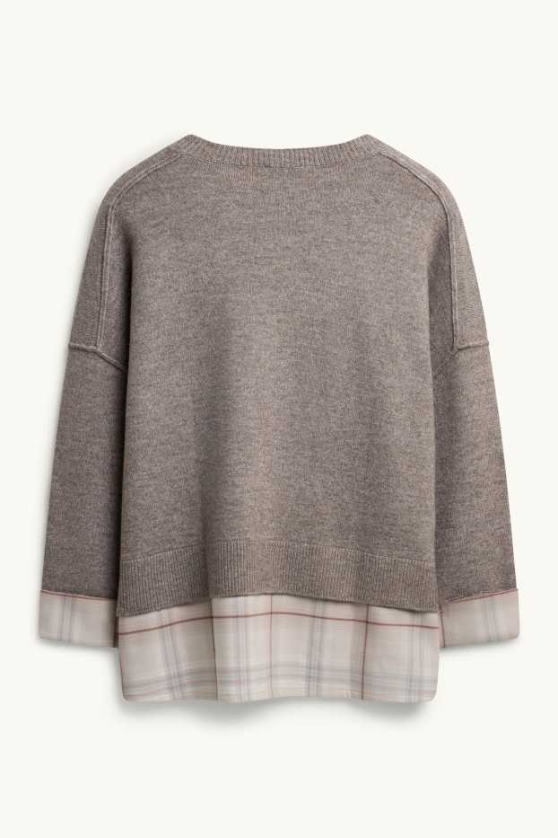 Damen - Pullover - 2-in-1-Look - braun / beige