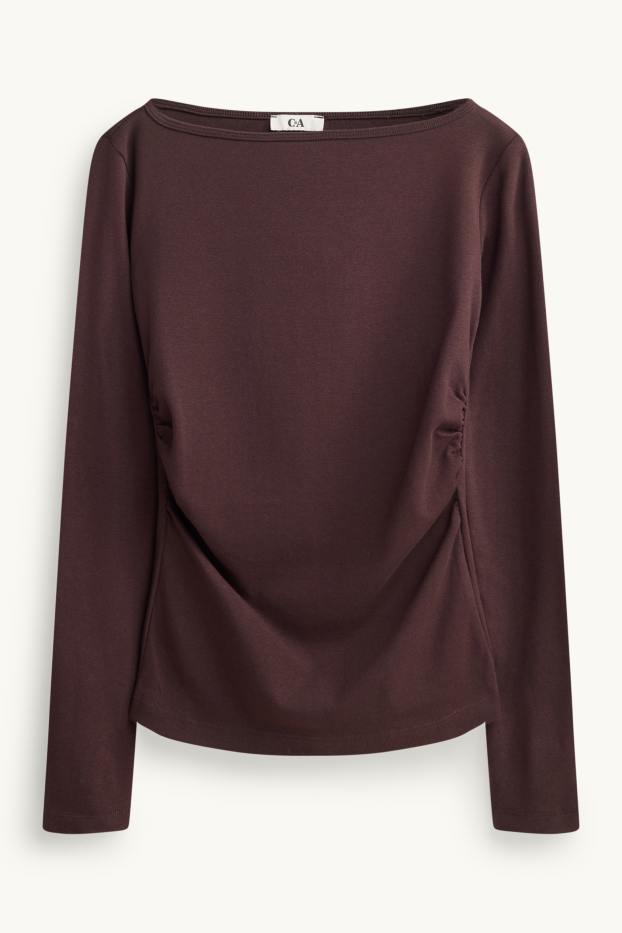 Damen - Langarmshirt - Slim Fit - dunkelbraun