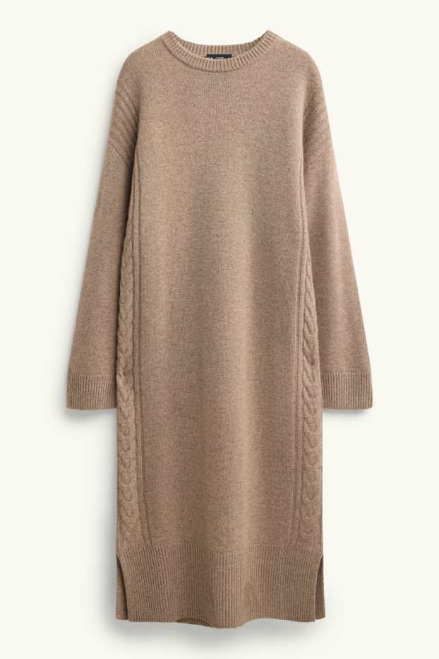 Donna - Vestito in maglia con cashmere - straight fit - misto lana - marrone chiaro