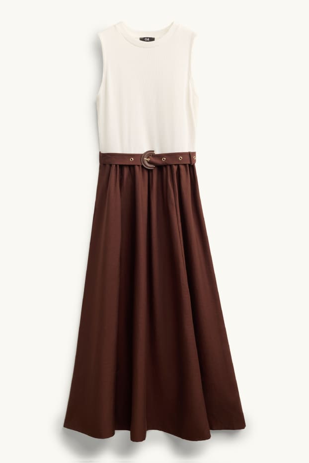 Femei - Rochie fit & flare cu curea - maro / alb-crem