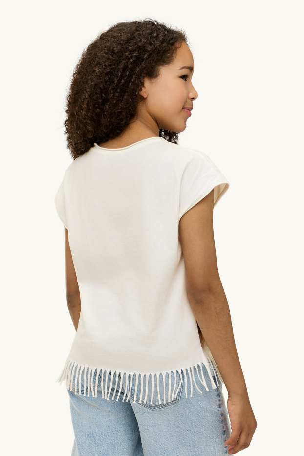 Kinder Mädchen - Pferd - Kurzarmshirt mit Strasssteinen - weiss