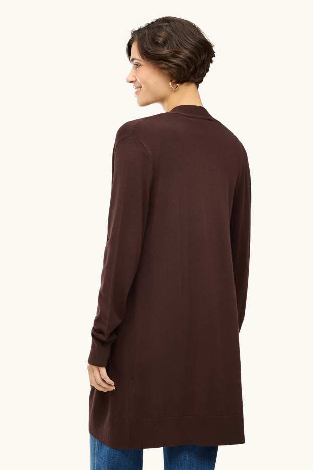 Damen - Lange Strickjacke - dunkelbraun