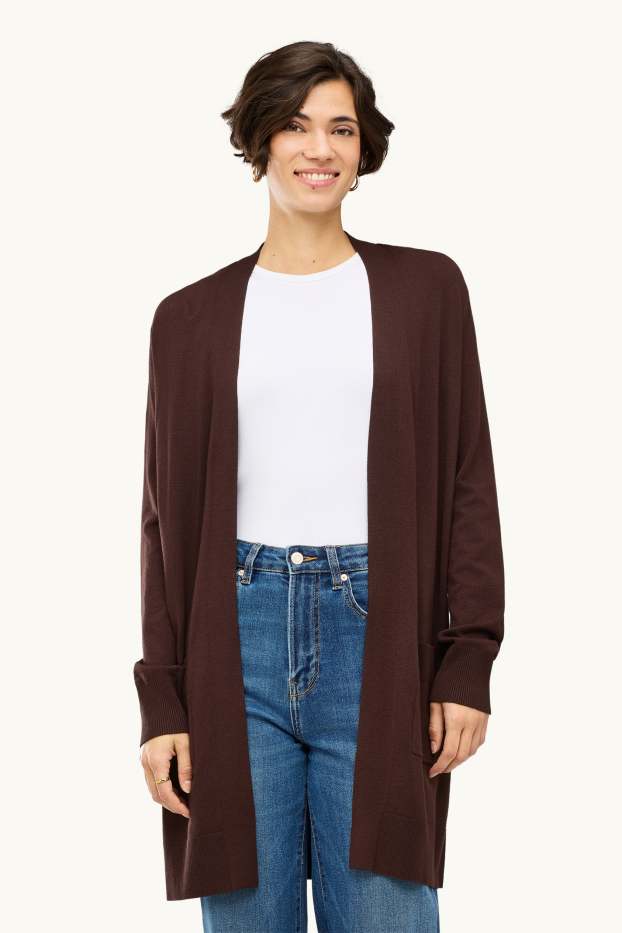 Damen - Lange Strickjacke - dunkelbraun