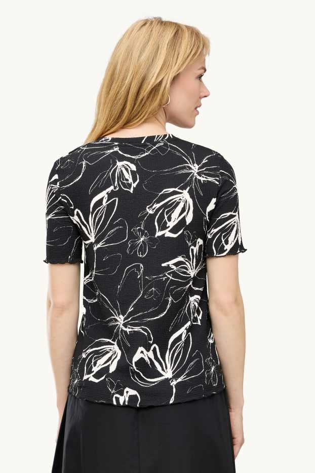 Damen - T-Shirt - Regular Fit - geblümt - schwarz / weiss