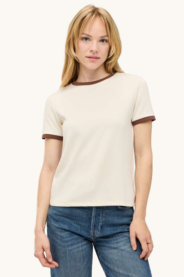 Dona - Samarreta de mànigues curtes - relaxed fit - marró / blanc trencat