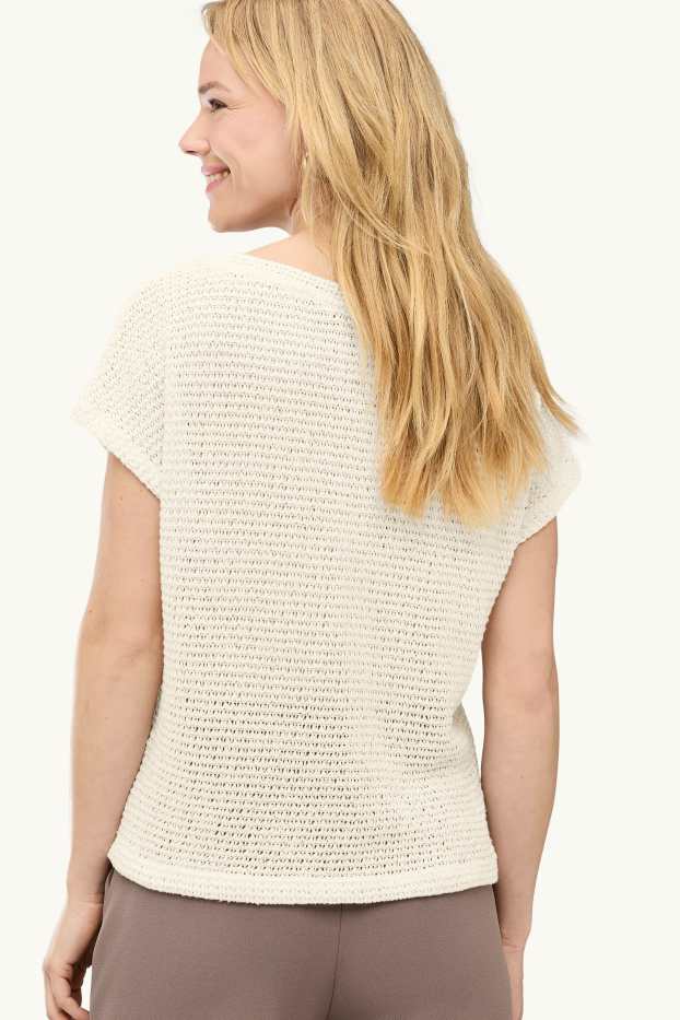 Damen - Strick-T-Shirt - Relaxed Fit - strukturiert - cremeweiß
