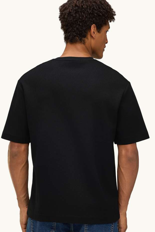 Herren - T-Shirt - Relaxed Fit - strukturiert - schwarz