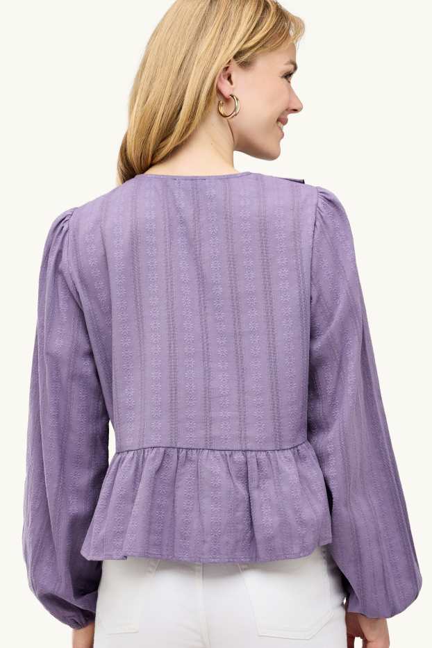 Donna - Blusa con scollo a V - porpora